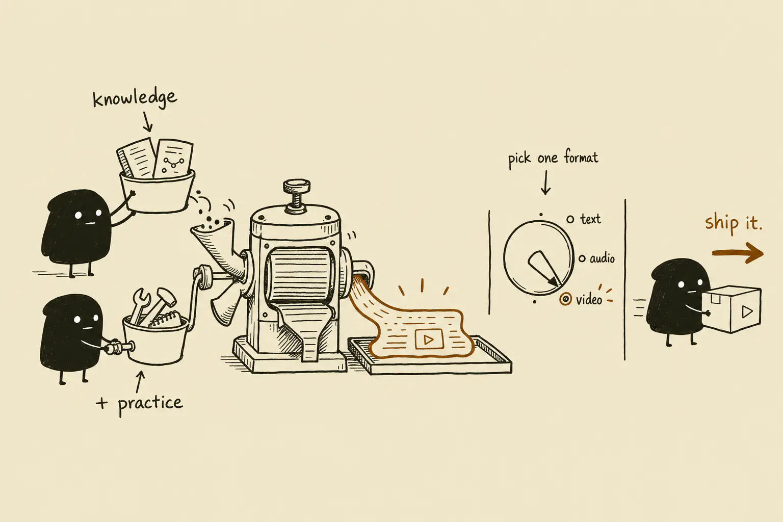 Xiaohei pressing knowledge and practice together and shipping content in one chosen format