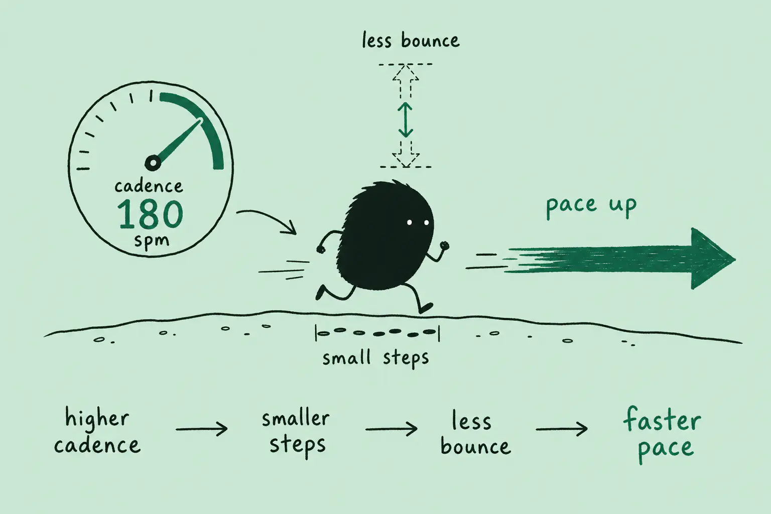 Xiaohei running steadily on a track while a chart tracks average heart rate dropping over time